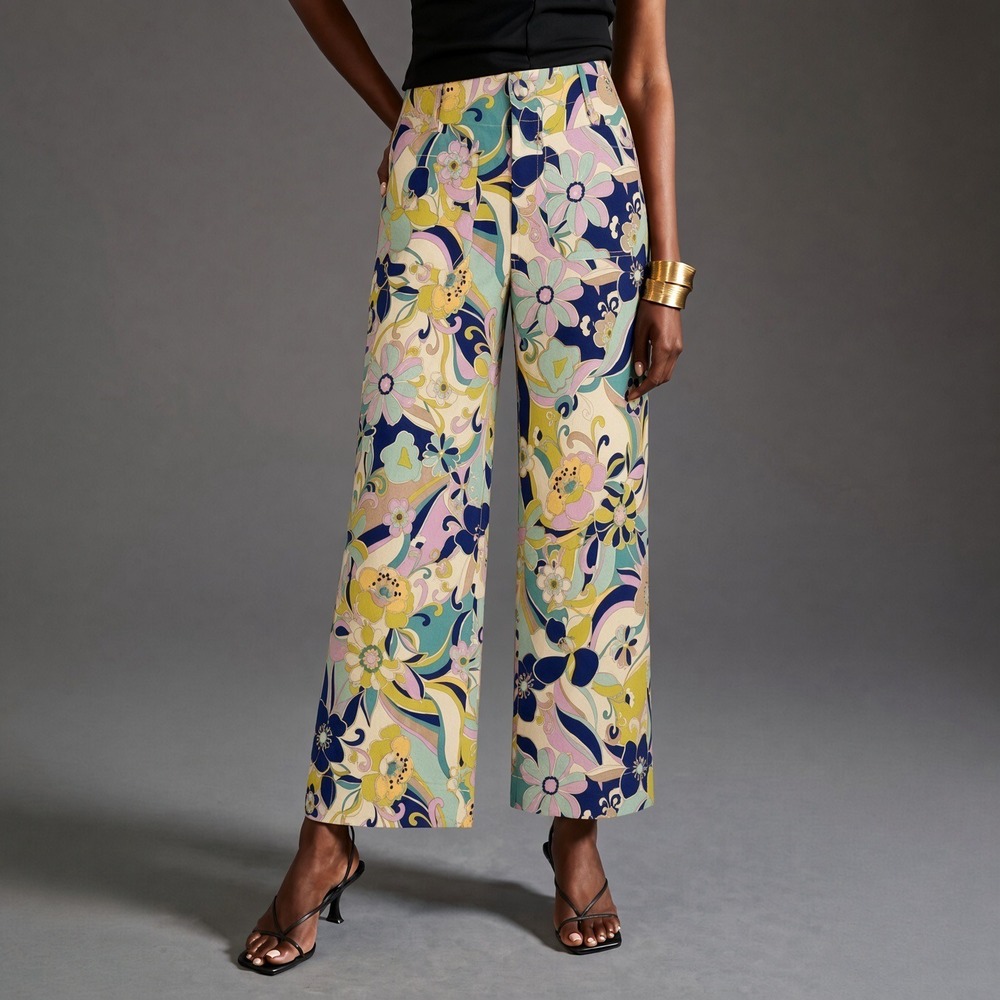 Maeve Anthropologie The Colette Floral Wide Leg Crop Pants Multi 25 OB1364733